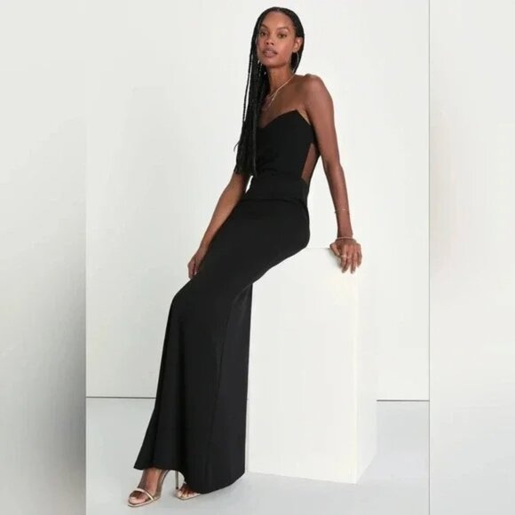 NWT Lulus Iconic Arrival Black Strapless Bustier Mermaid Maxi Dress - Picture 4 of 7